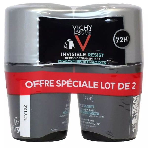 Vichy Déodorant Homme Invisible Resist 72H Roll-on 2x50 ml