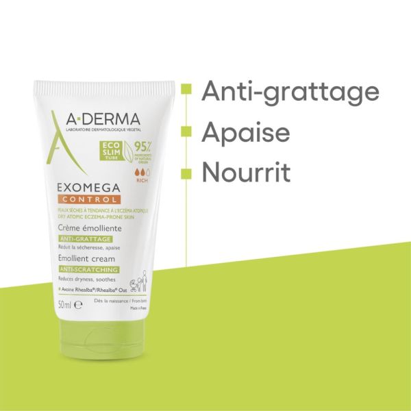 Exomega Control Crème émolliente anti-démangeaisons Peaux sèches à tendance à l'eczéma atopique 50 ml